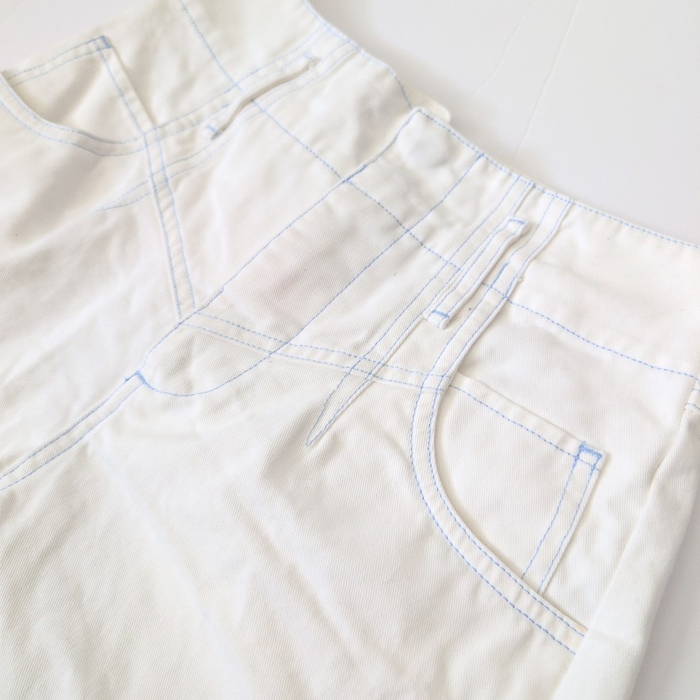 Fleur du Mal Womens White High Waisted Contrast Stitch Twill Denim Shorts Size 2 - Picture 7 of 13